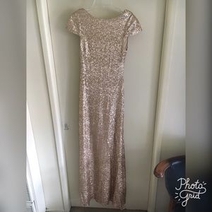 Floor length scoop back sequin gown